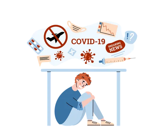 Un homme stressé se cache de la pandémie de Covid-19  Illustration