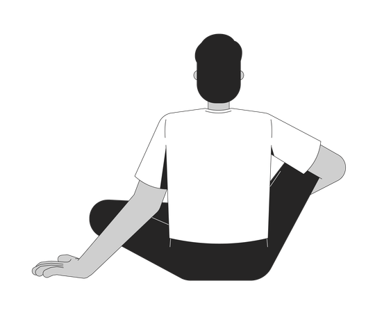 Homme sud-asiatique sans visage assis en tailleur par derrière  Illustration