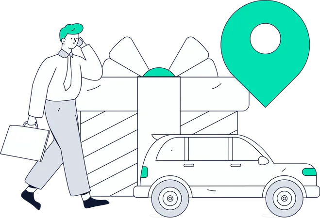 Un homme suit la localisation d'un taxi en ligne  Illustration