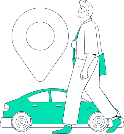 Un homme suit la localisation d'un taxi en ligne  Illustration