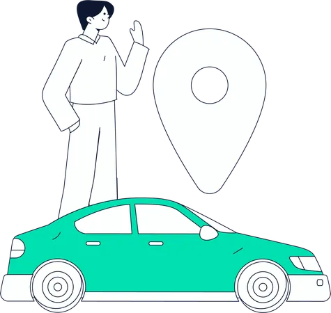 Un homme suit un taxi en ligne  Illustration