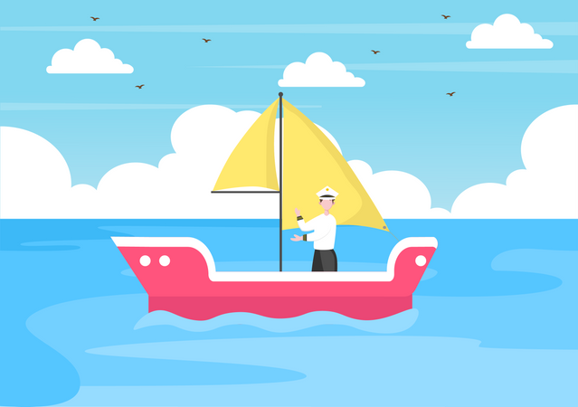 Homme sur un bateau  Illustration