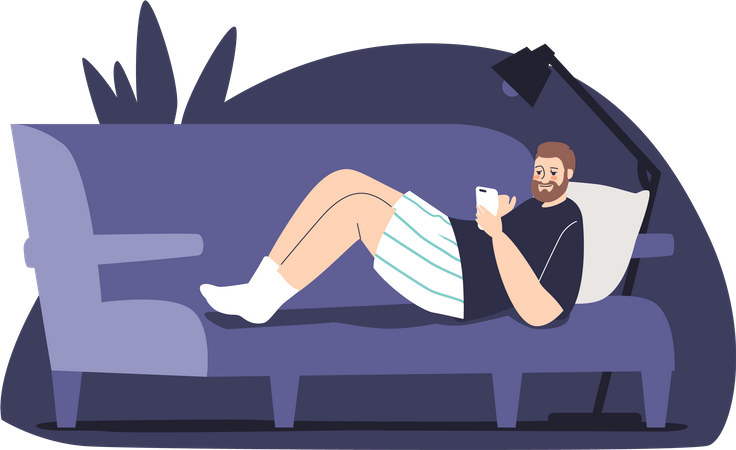 Homme sur un canapé avec un smartphone  Illustration