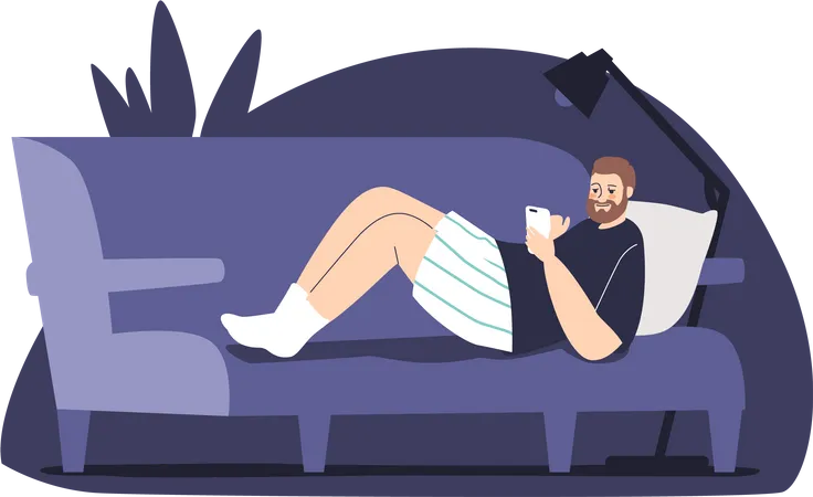 Homme sur un canapé avec un smartphone  Illustration