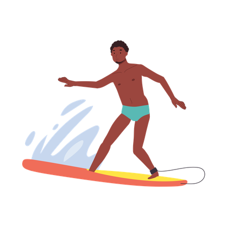 Homme surfant avec planche de surf  Illustration