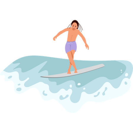 Un surfeur masculin chevauche la vague  Illustration