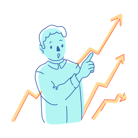 Homme surpris par la croissance des graphiques  Illustration