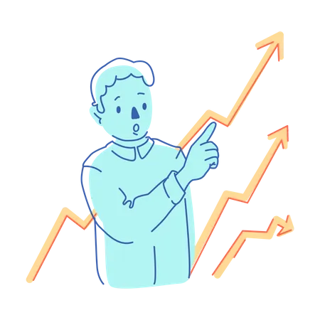 Homme surpris par la croissance des graphiques  Illustration