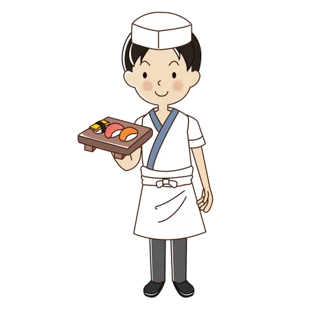 Homme, chef sushi  Illustration