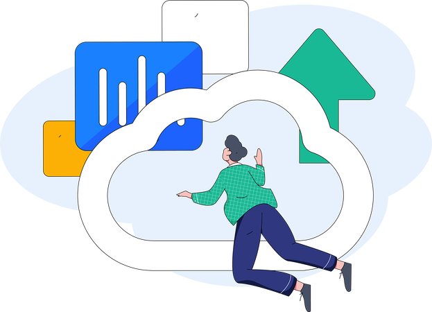 Homme téléchargeant des données sur le cloud  Illustration