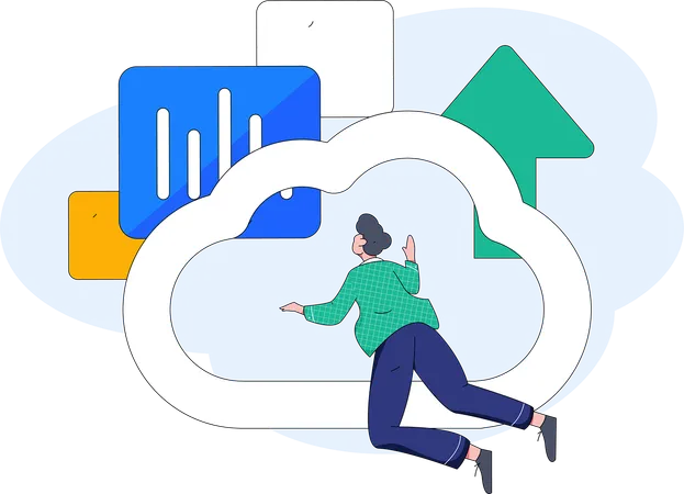 Homme téléchargeant des données sur le cloud  Illustration