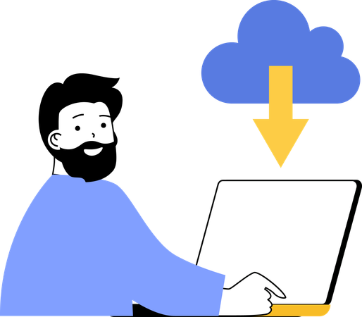 Homme téléchargeant un serveur cloud  Illustration