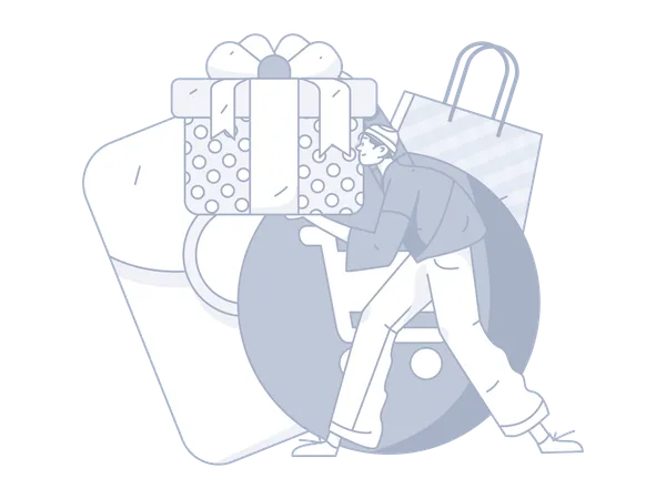 Homme tenant une boîte cadeau  Illustration