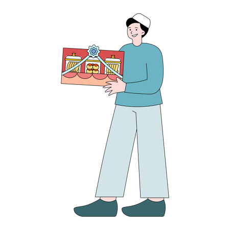 Homme tenant des paniers à biscuits  Illustration