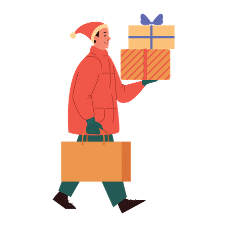 Homme tenant des cadeaux de Noël  Illustration