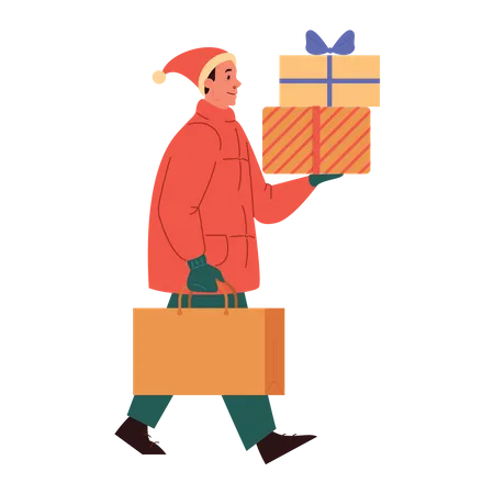 Homme tenant des cadeaux de Noël  Illustration