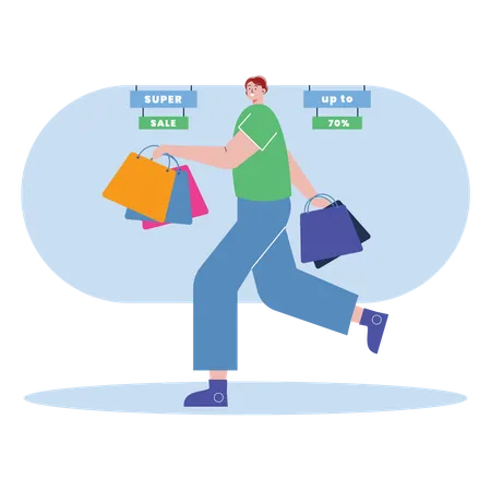 Homme tenant des sacs à provisions  Illustration