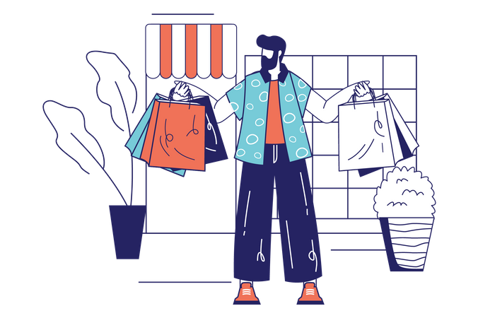 Homme tenant des sacs à provisions  Illustration