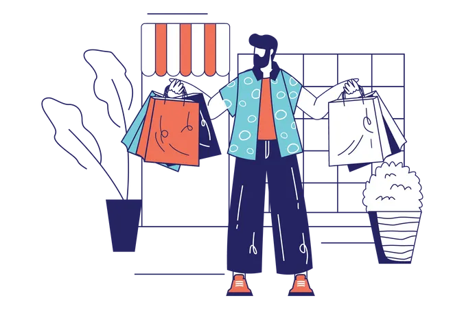 Homme tenant des sacs à provisions  Illustration