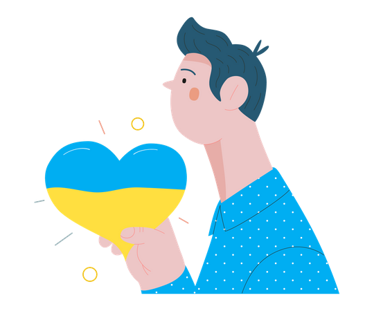 Homme tenant le coeur coloré du drapeau ukrainien  Illustration