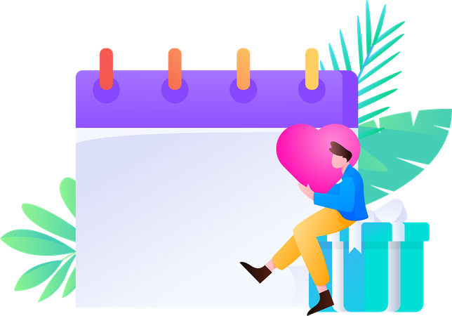 Homme tenant le coeur tout en regardant le calendrier des affaires  Illustration