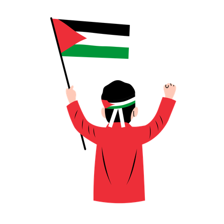 Homme tenant le drapeau de la Palestine  Illustration