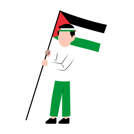 Homme tenant le drapeau de la Palestine  Illustration