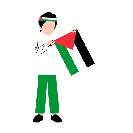 Homme tenant le drapeau de la Palestine  Illustration