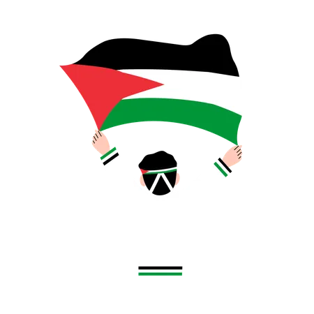 Homme tenant le drapeau de la Palestine  Illustration