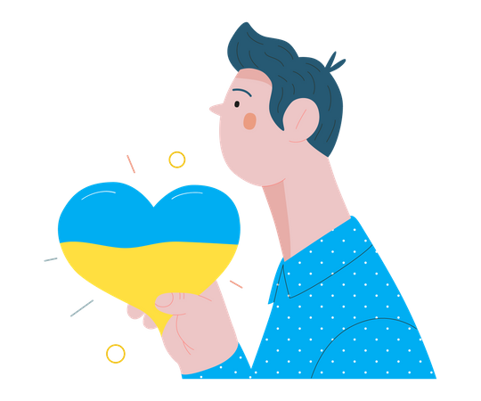 Homme tenant le coeur coloré du drapeau ukrainien  Illustration