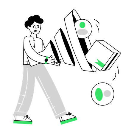 Homme tenant l'entonnoir du marché  Illustration