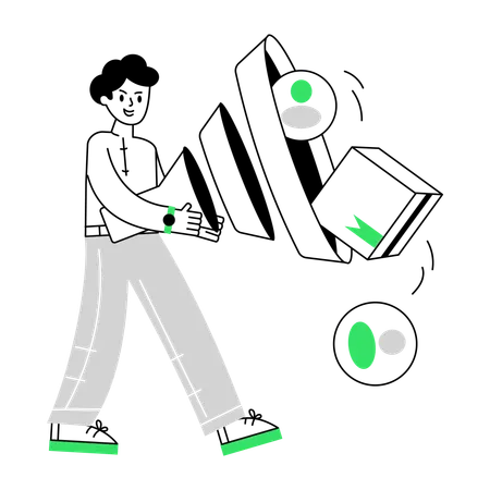 Homme tenant l'entonnoir du marché  Illustration