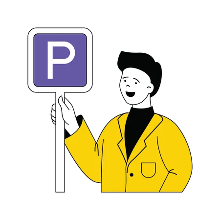 Homme tenant une bannière de signe de stationnement  Illustration
