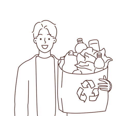 Homme tenant une bouteille en plastique de recyclage  Illustration
