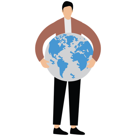 Un homme tenant la planète Terre  Illustration