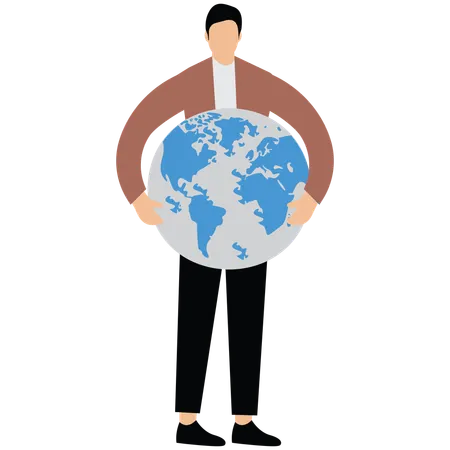 Un homme tenant la planète Terre  Illustration