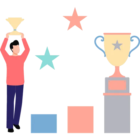 Homme tenant un trophée  Illustration