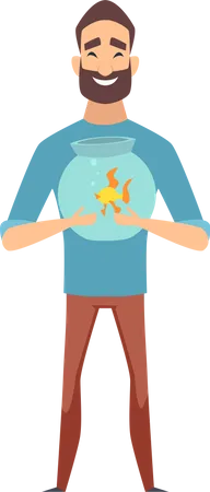 Homme tenant un bocal à poisson  Illustration
