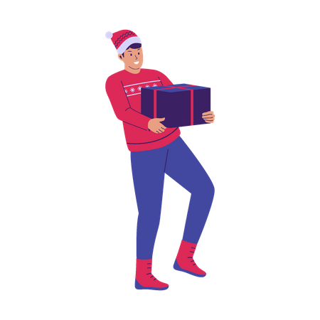 Homme tenant un cadeau de noël  Illustration