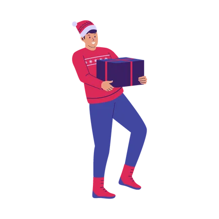 Homme tenant un cadeau de noël  Illustration