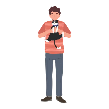 Homme tenant un chat  Illustration