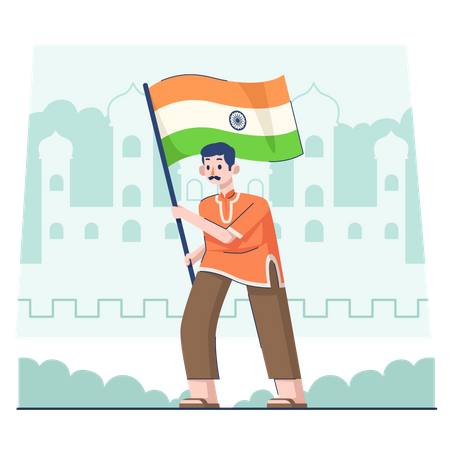 Homme tenant un drapeau le jour de la république indienne  Illustration