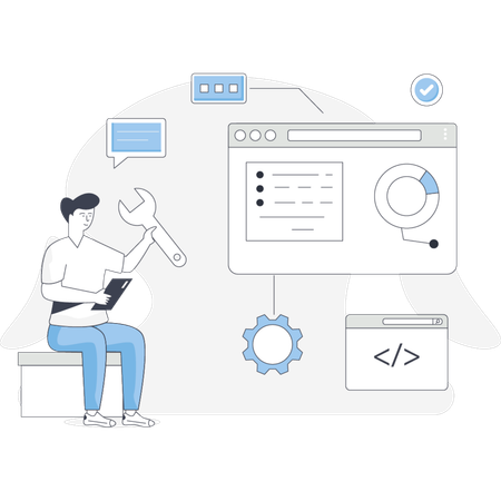 Homme tenant un outil de réparation  Illustration