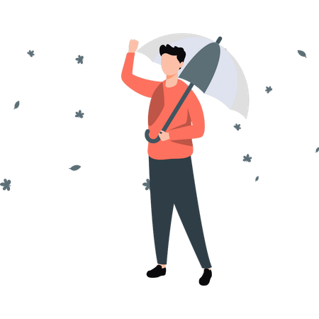 Homme tenant un parapluie se sentant bien dans la mélodie d'automne  Illustration