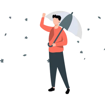 Homme tenant un parapluie se sentant bien dans la mélodie d'automne  Illustration