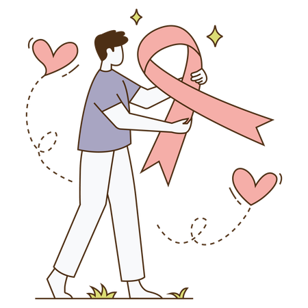 Un homme tenant un ruban contre le cancer  Illustration