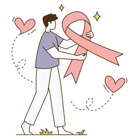 Un homme tenant un ruban contre le cancer  Illustration