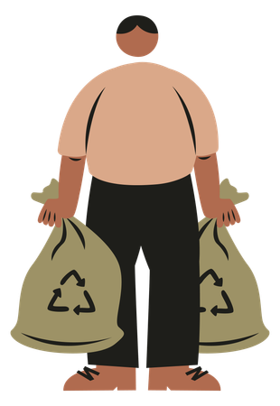 Homme tenant un sac de recyclage  Illustration