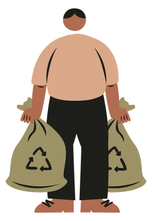 Homme tenant un sac de recyclage  Illustration