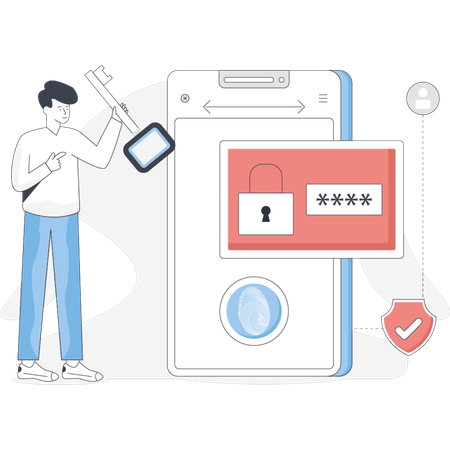 Homme tenant un smartphone affichant une icône de verrouillage symbolisant la sécurité et la confidentialité  Illustration
